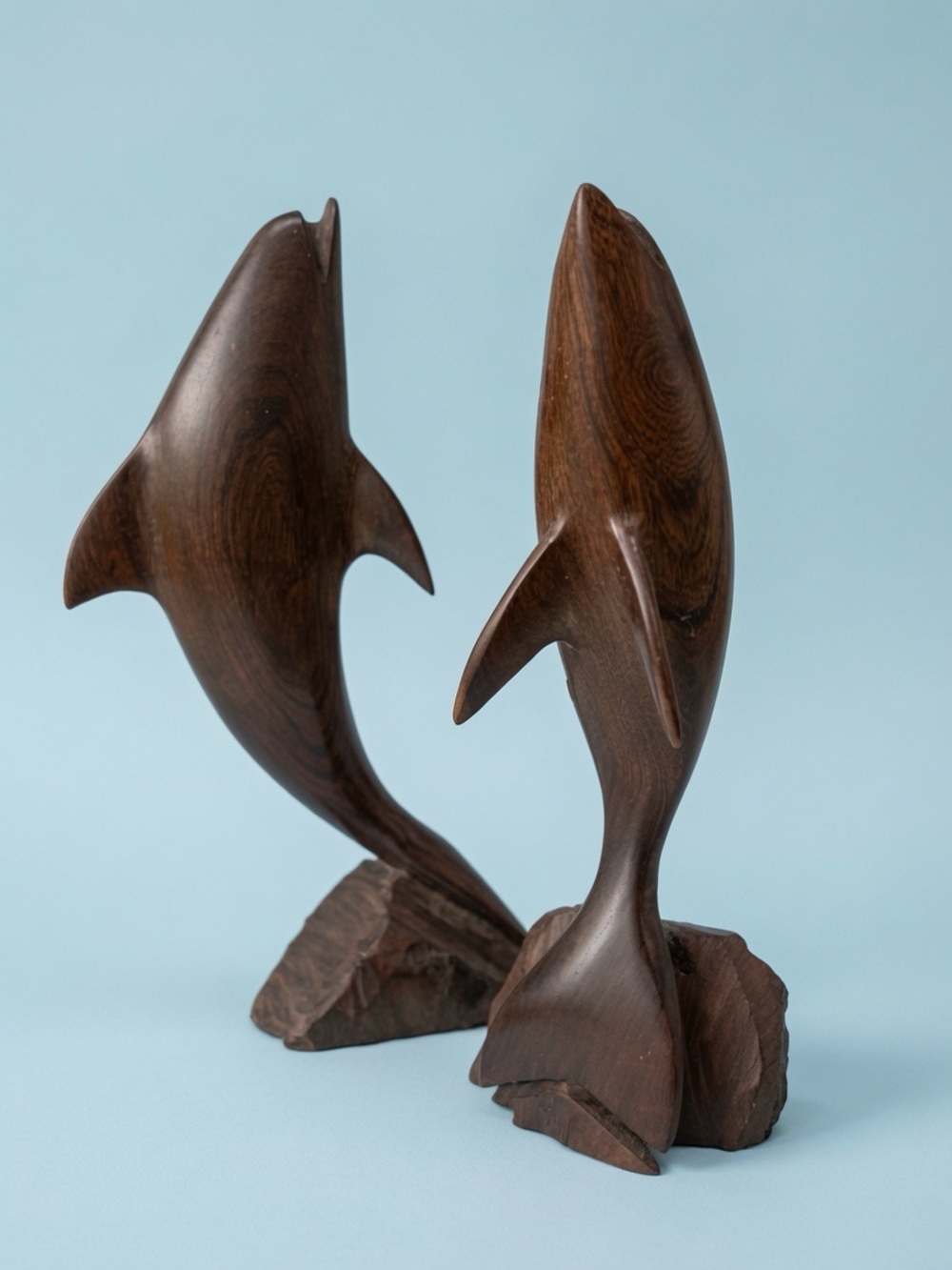 Vintage MCM Iron Wood Dolphin Pair